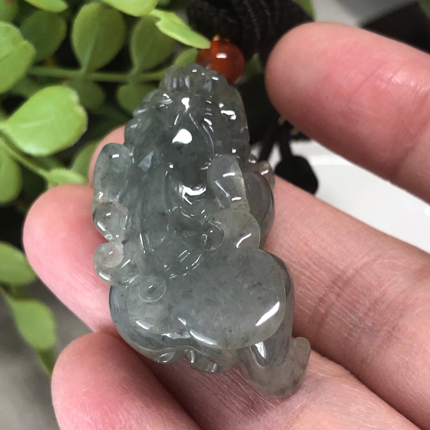 38.1mm Jadeite Jade Icy Wuji Green Carved Pixiu Charm Pendant