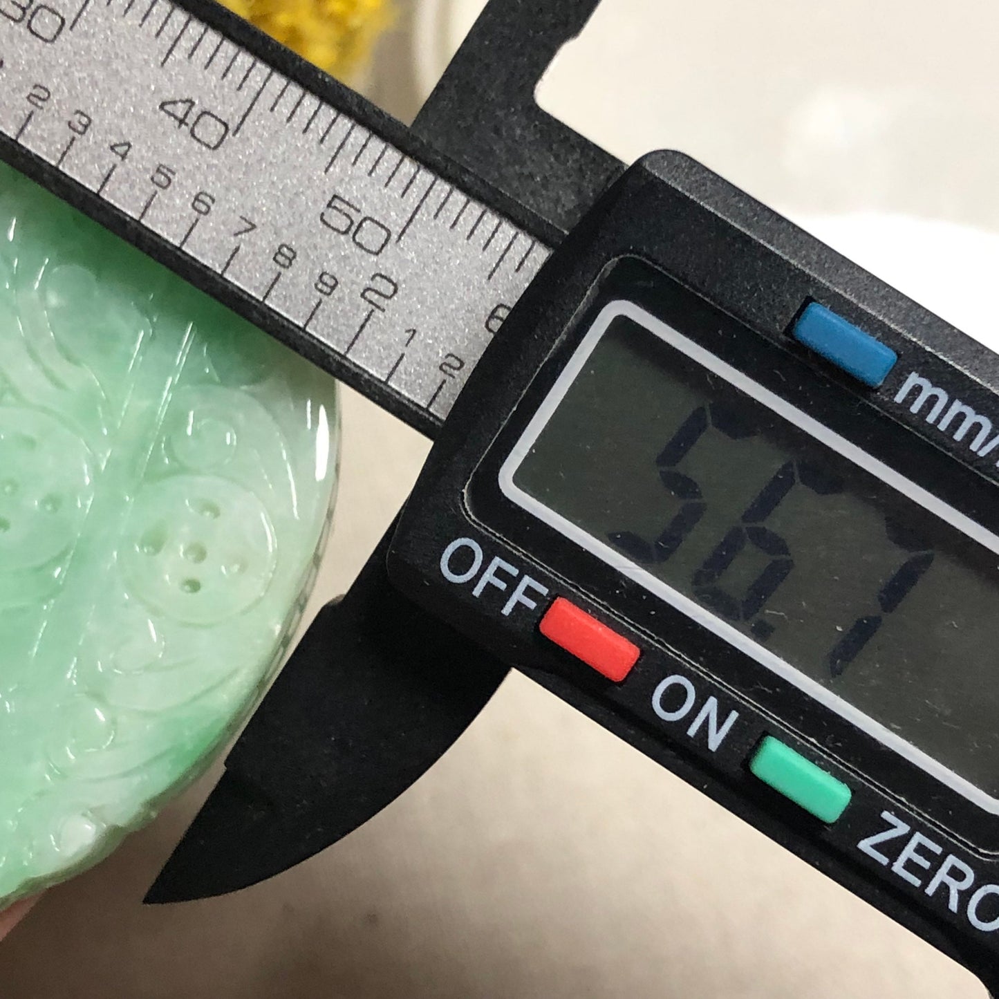 SALE: 56.7 mm Jadeite Jade Yang Green Carved Asian Design Pendant