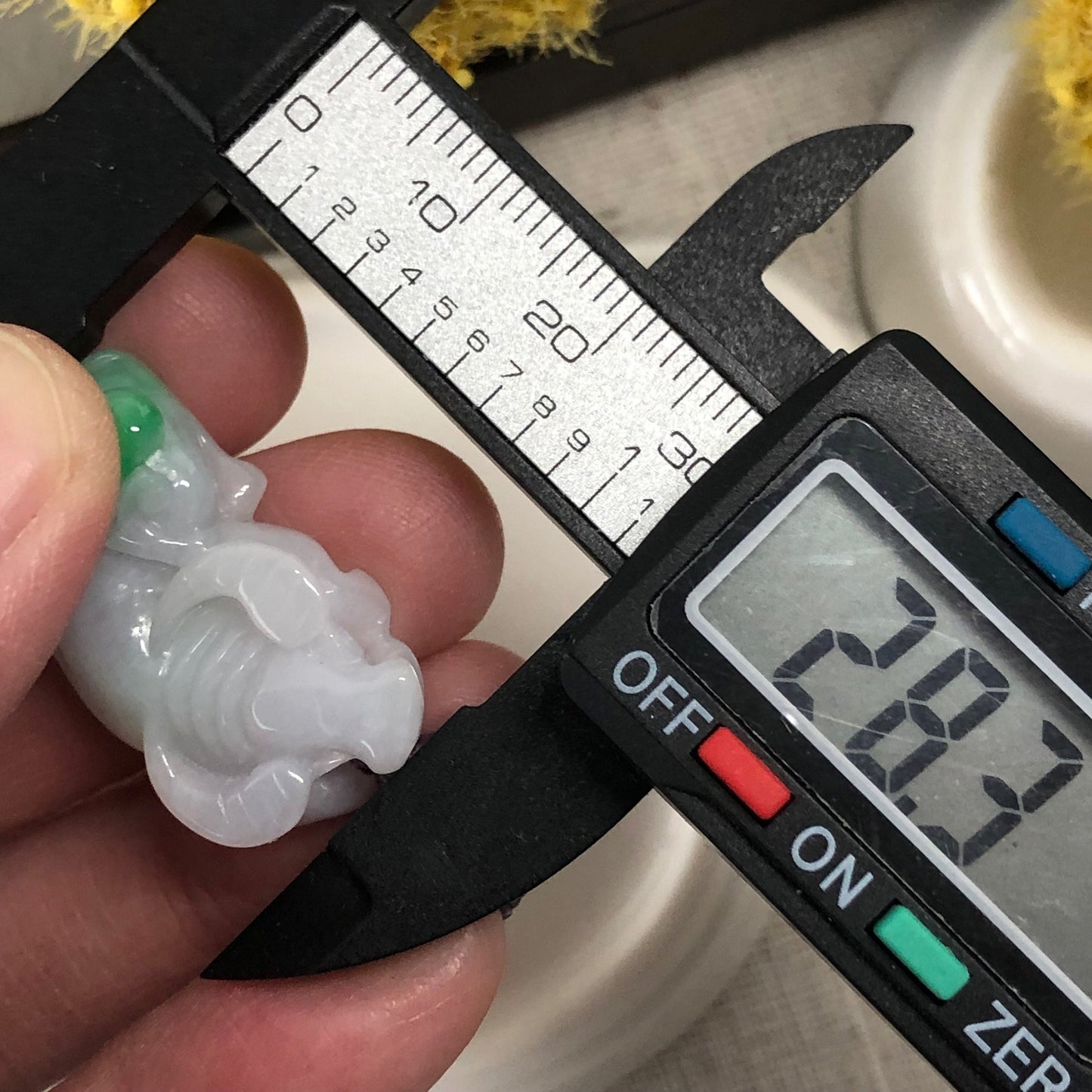 28.3mm Jadeite Jade Icy Green White Carved Cow Pendant