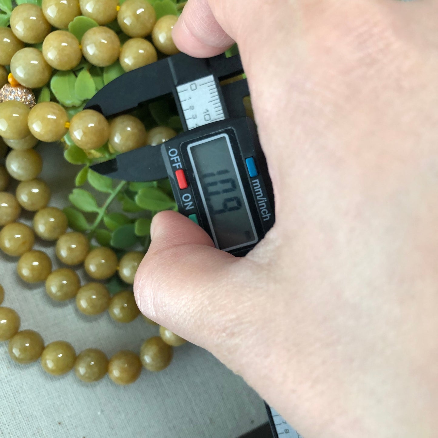 11 mm Jadeite Jade Yellow Brown Bead Bracelet Necklace