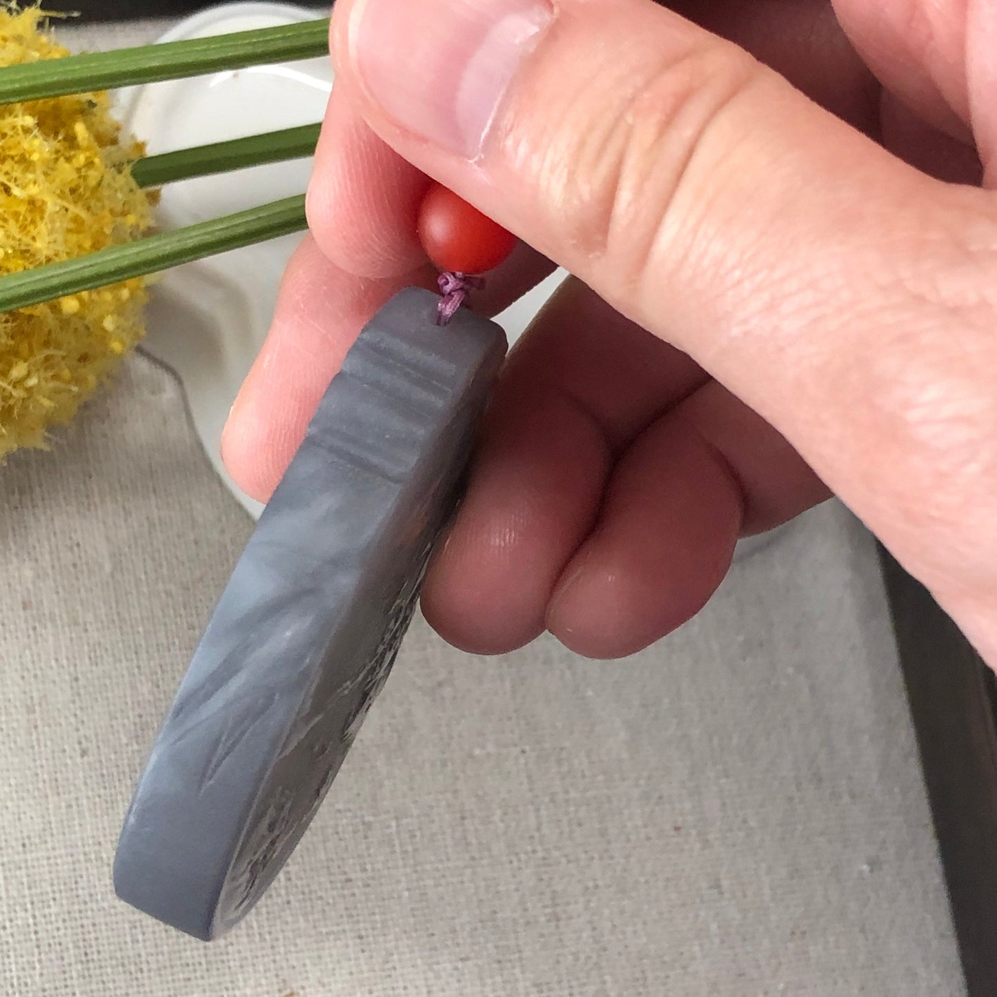 51.8 mm Hetian Jade Icy Imperial Purple Carved Scenery Landscape Pendant RARE