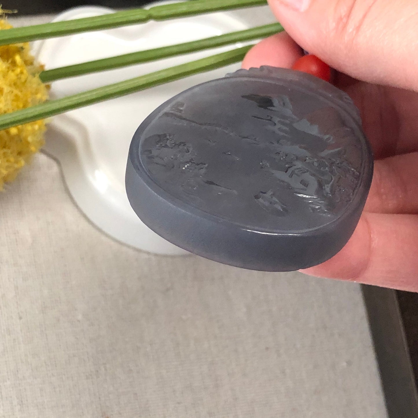 51.8 mm Hetian Jade Icy Imperial Purple Carved Scenery Landscape Pendant RARE