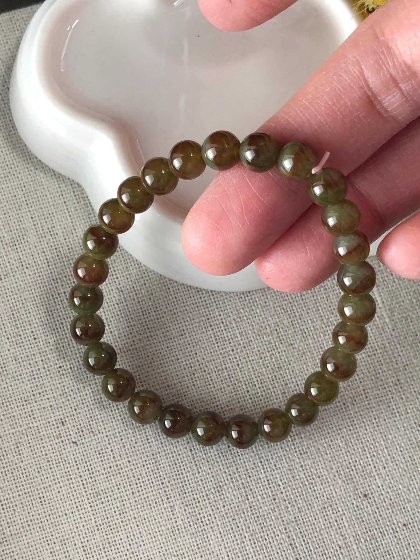 SALE: Jade Jadeite 6.5 mm Icy Yellow BROWN Gradient Round Bead Bracelet 28 pcs.