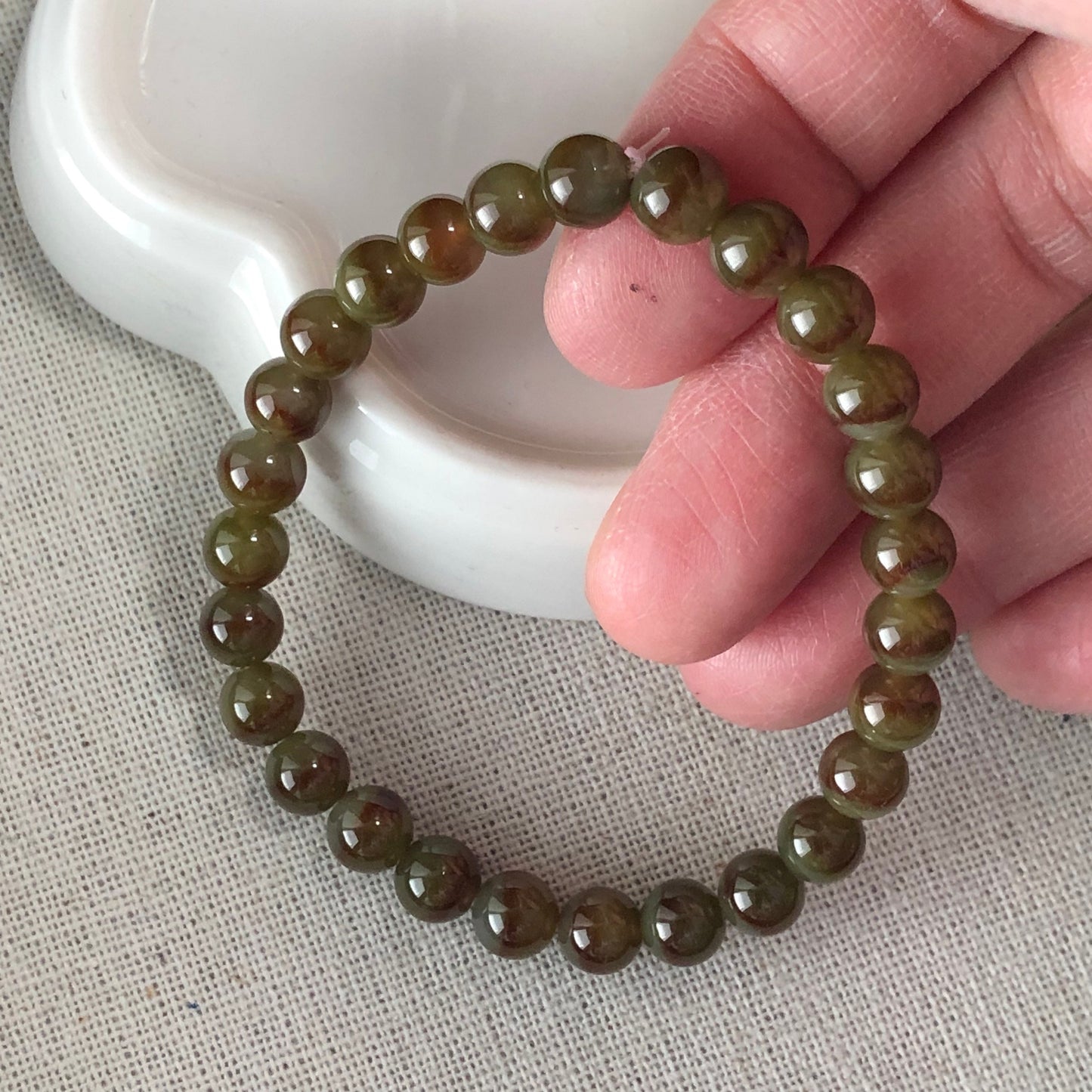 SALE: Jade Jadeite 6.5 mm Icy Yellow BROWN Gradient Round Bead Bracelet 28 pcs.