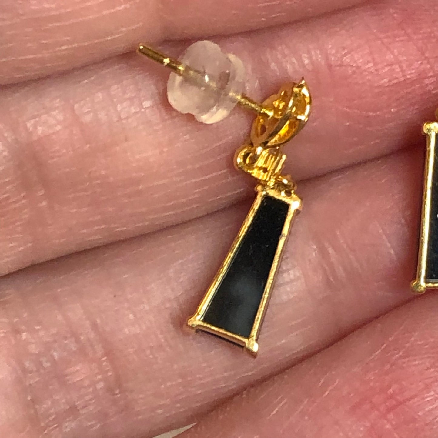24 mm Jadeite Jade Icy Black Omphacite pole dangle earrings set on 18K yellow gold