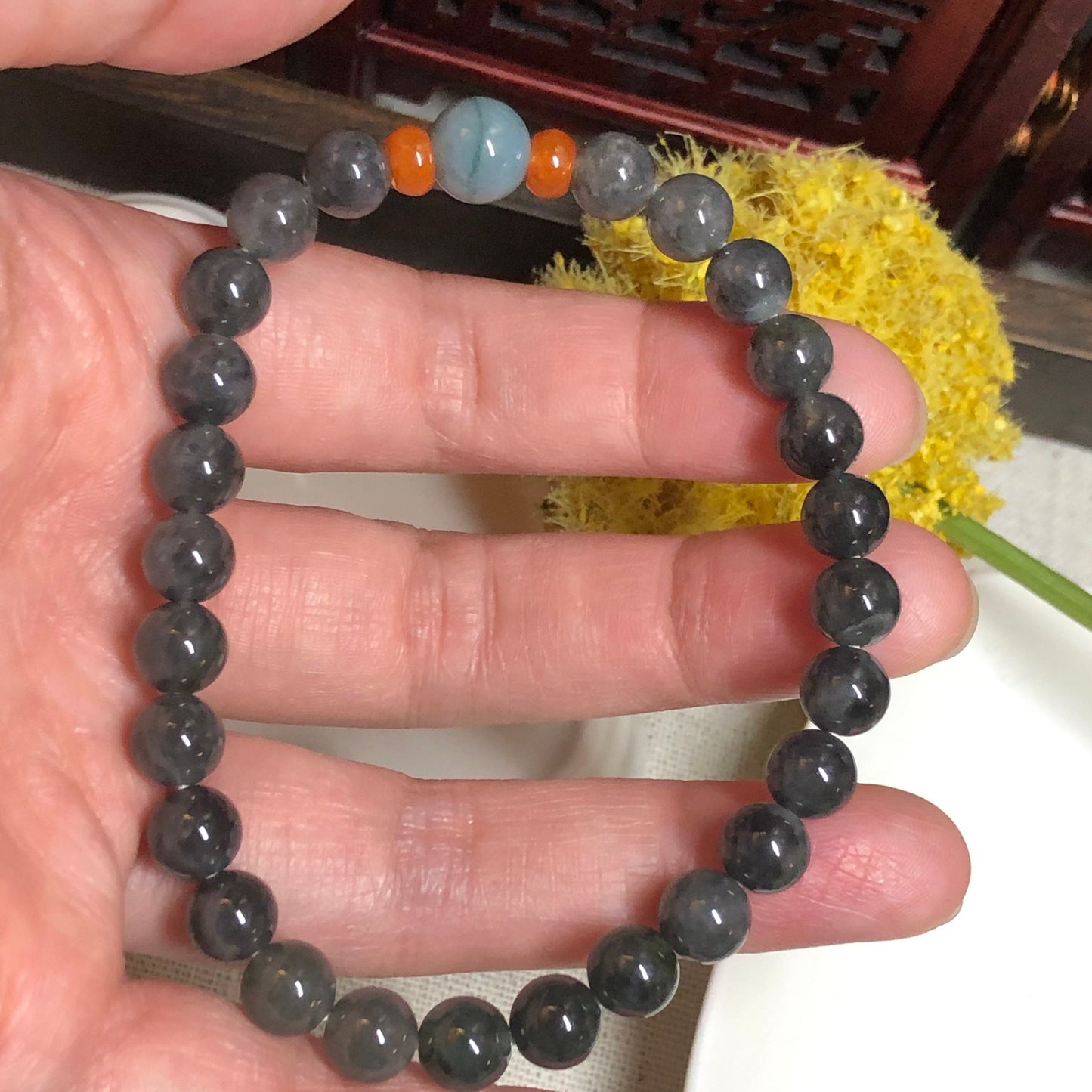 SALE: 7 mm Grade A Icy Wuji Jadeite Jade Bead Bracelet