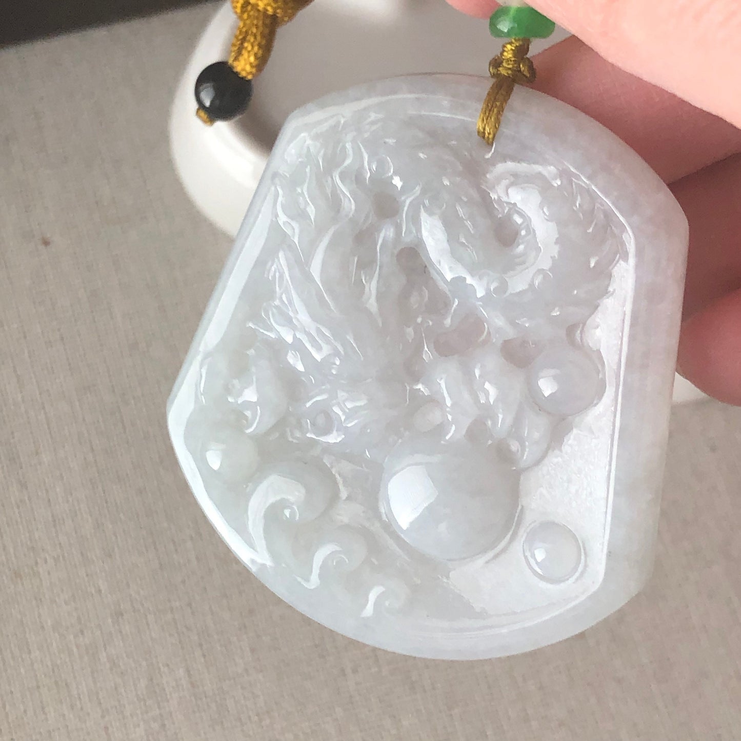 54mm Grade A Jade Jadeite Icy carved dragon Pendant