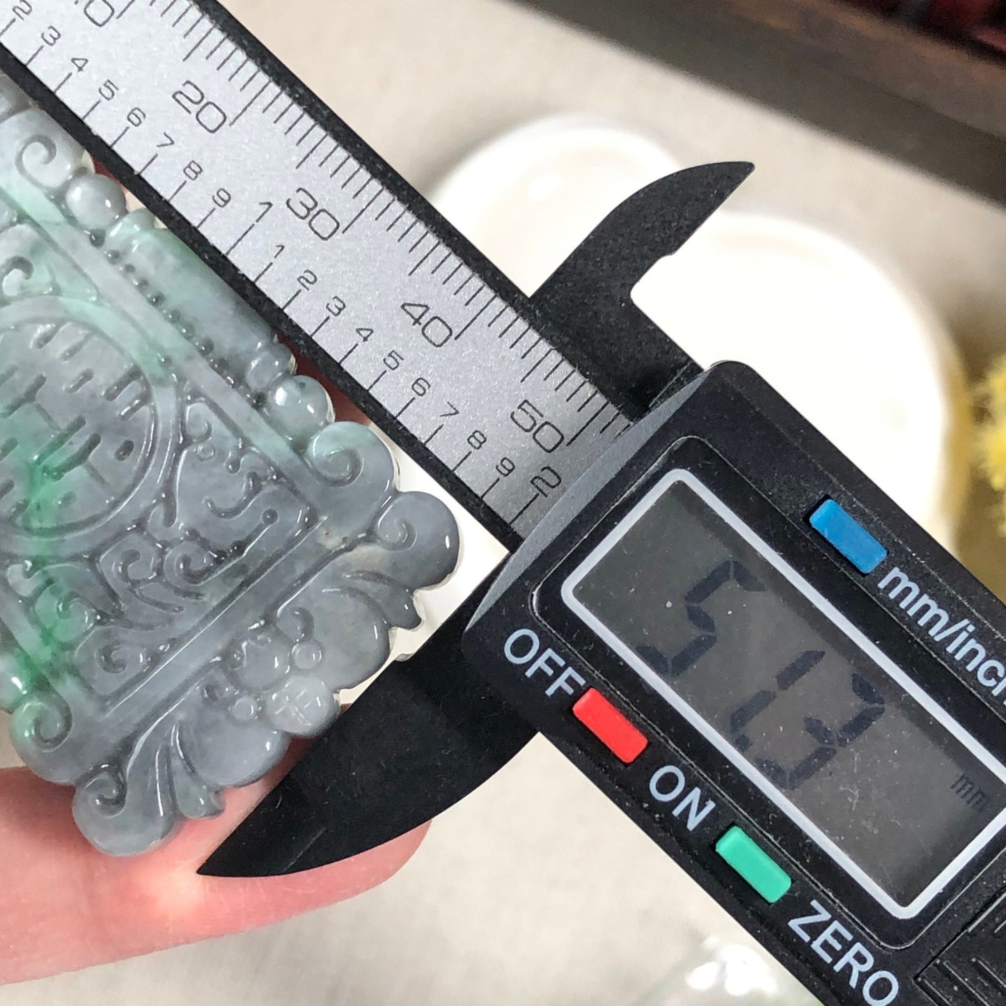 Jade Jadeite 51.3mm Wuji Green Carved Ancient Pattern Pendant