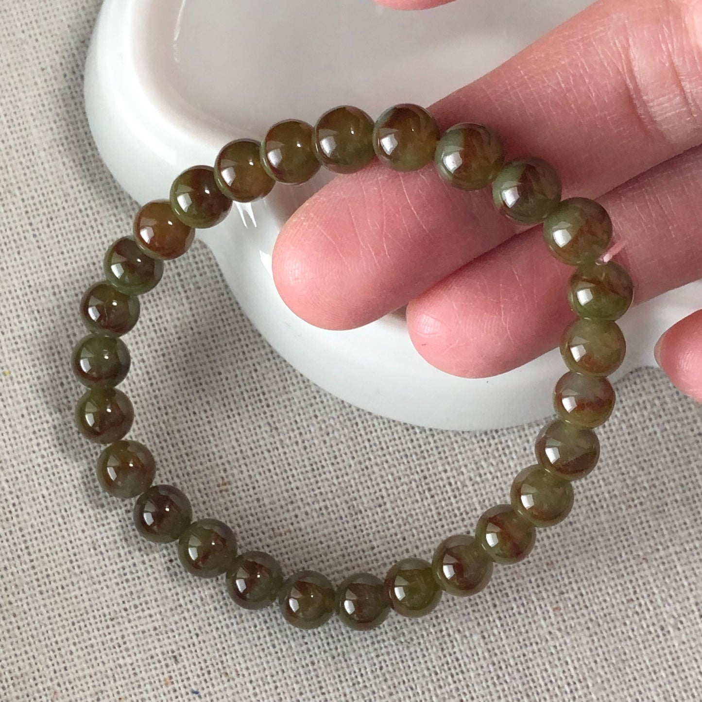 SALE: Jade Jadeite 6.5 mm Icy Yellow BROWN Gradient Round Bead Bracelet 28 pcs.