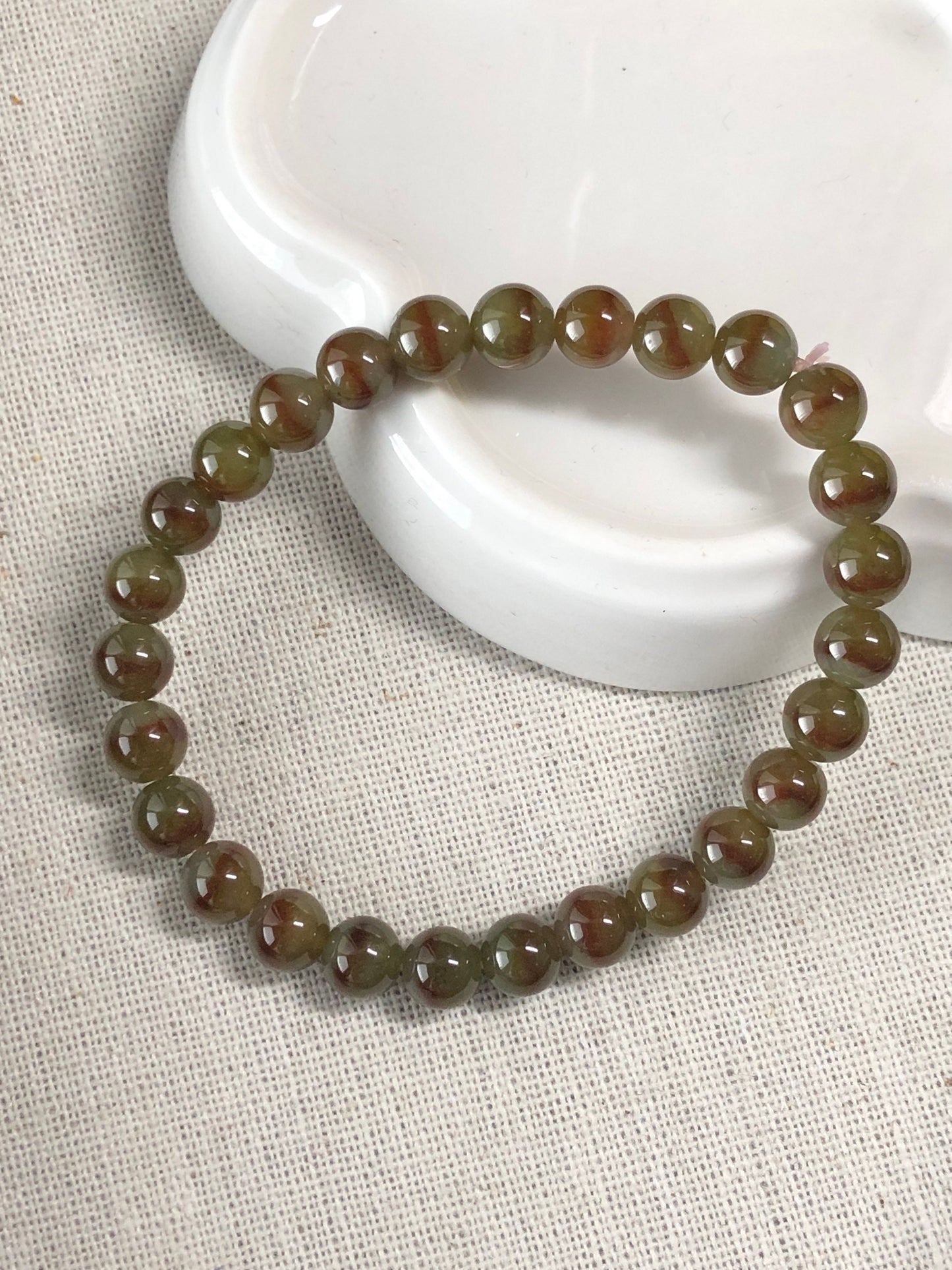SALE: Jade Jadeite 6.5 mm Icy Yellow BROWN Gradient Round Bead Bracelet 28 pcs.