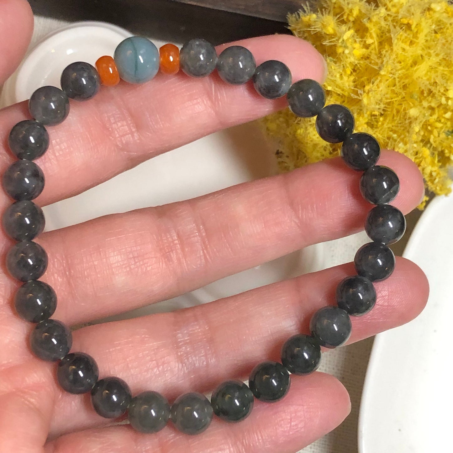 SALE: 7 mm Grade A Icy Wuji Jadeite Jade Bead Bracelet