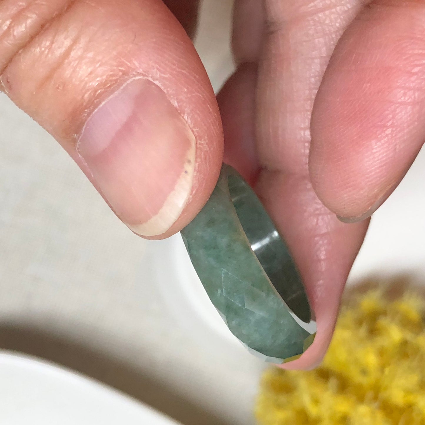 Jadeite Jade Diamond Cut Earthy Green Carved Band Ring