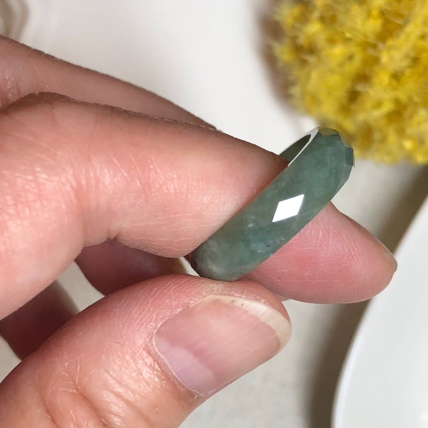 Jadeite Jade Diamond Cut Earthy Green Carved Band Ring