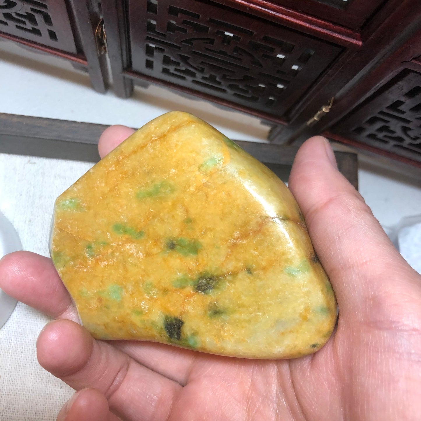 62.8mm Jadeite Jade Yellow Green Carved Statue Display Scenery Landscape