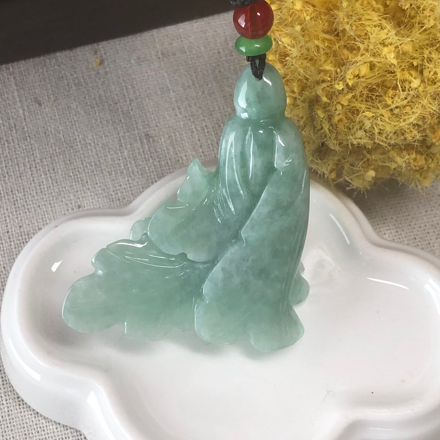 49.7mm Grade A Jade Jadeite Green Carved Flower Pendant Charm