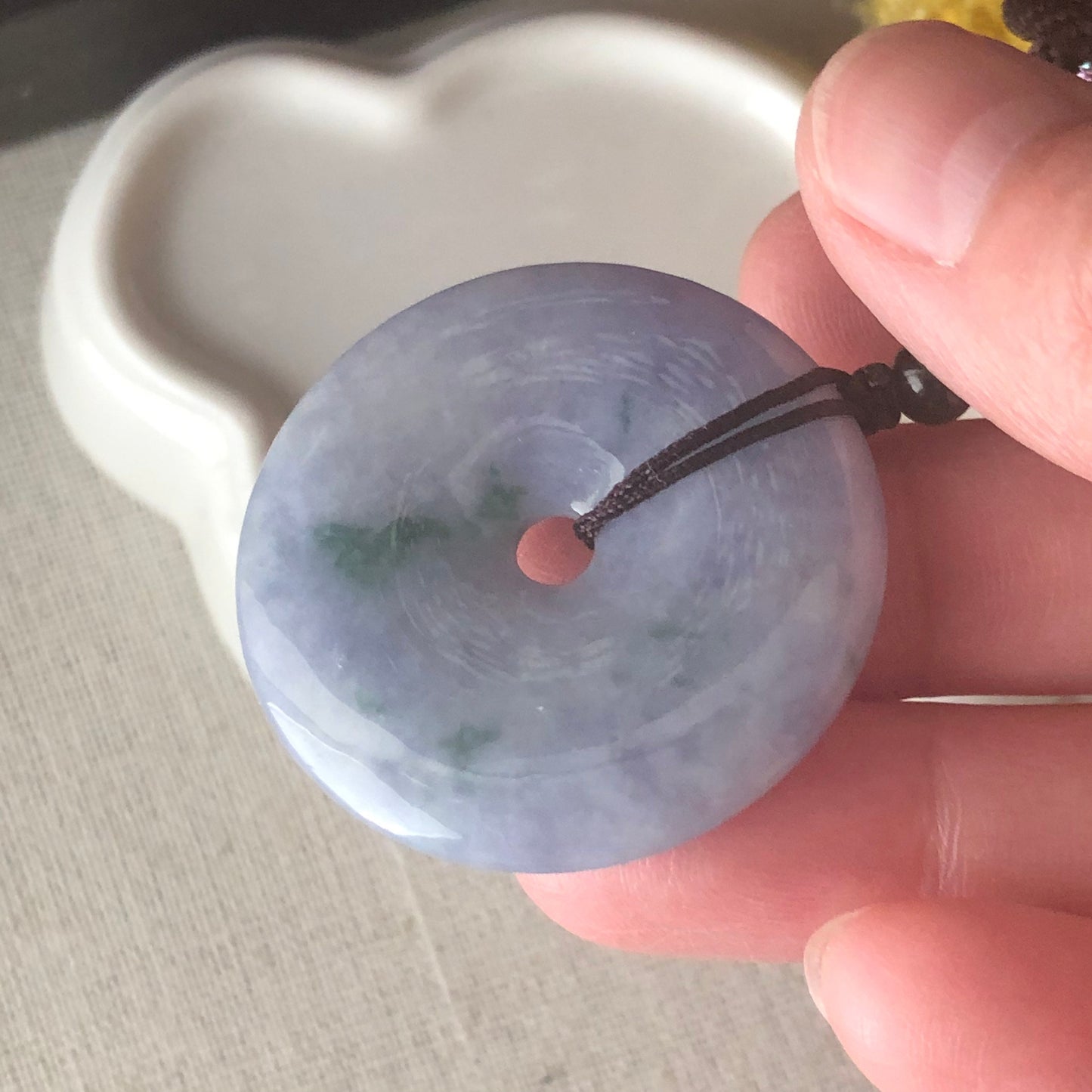 34.9mm Grade A Jade Jadeite Lavender Peace Donut Pendant Charm