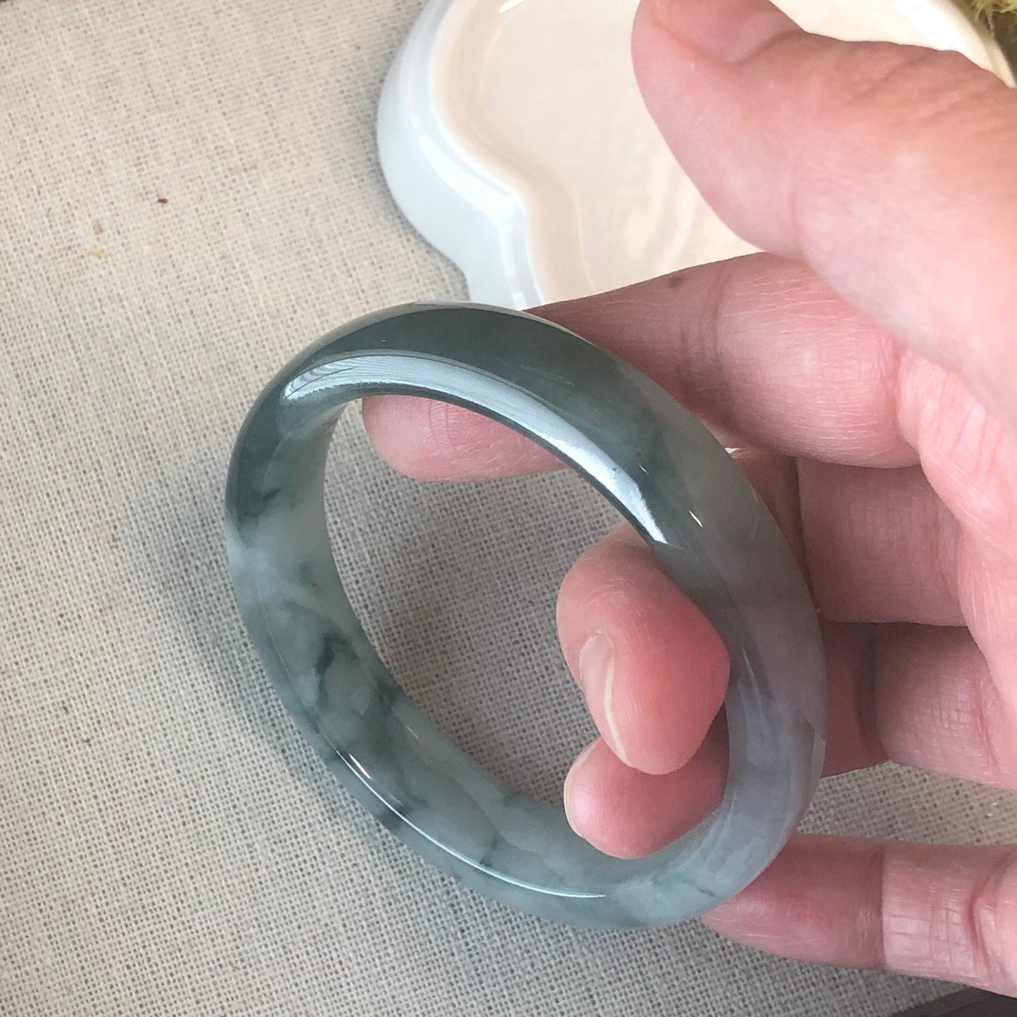 55mm Grade A Icy Green Float Flowers Jadeite Jade Bangle