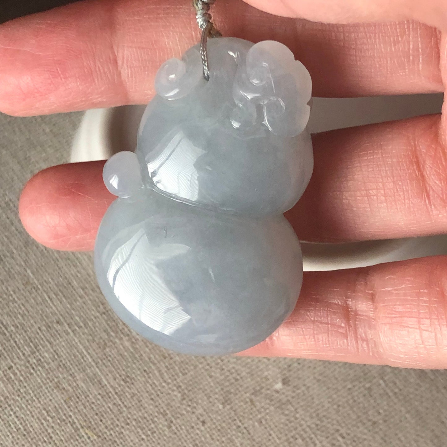 Reserved: 44.6 Icy Sky Blue Jadeite Jade Carved Ruyi Gourd Hulu Pendant