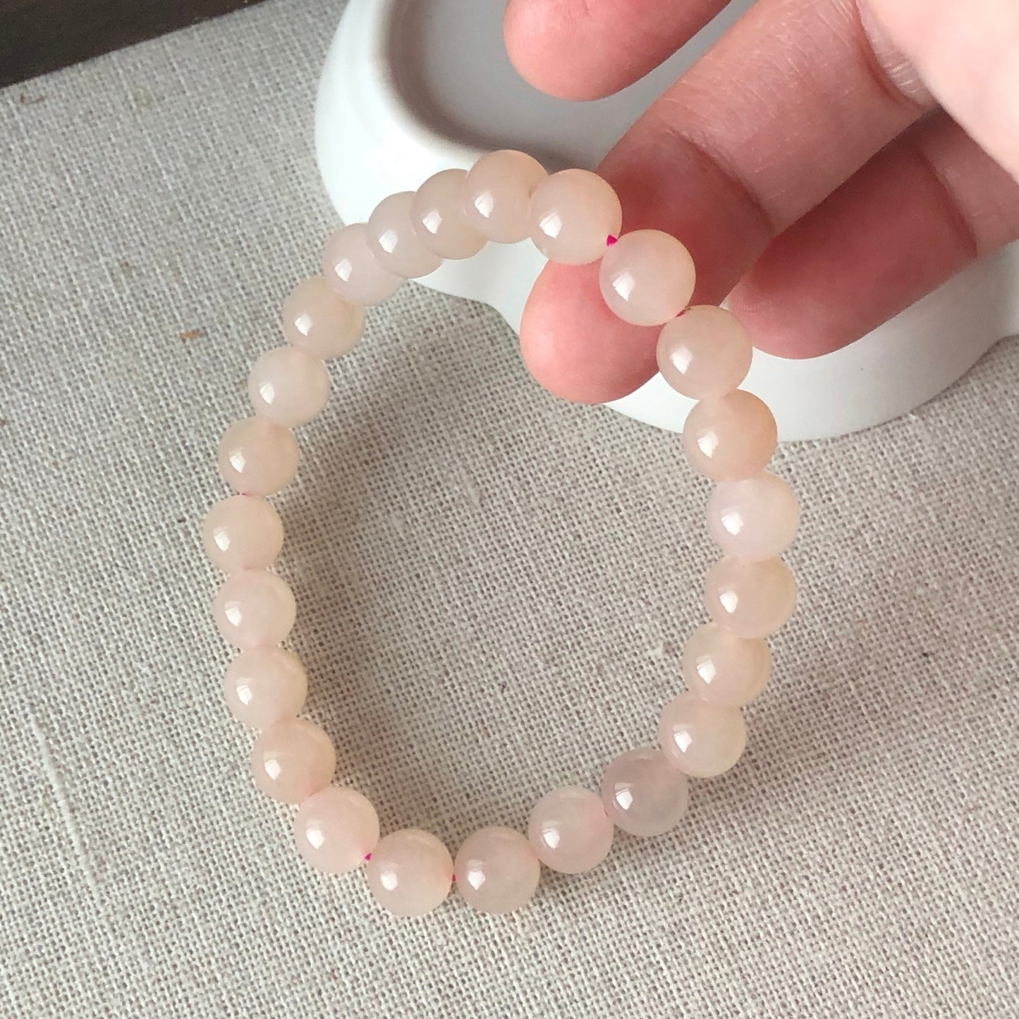 Reserved: 7.8mm Grade A Hetian Jade Smoky Pink Round Glossy Polished Jade Bracelet 24pcs