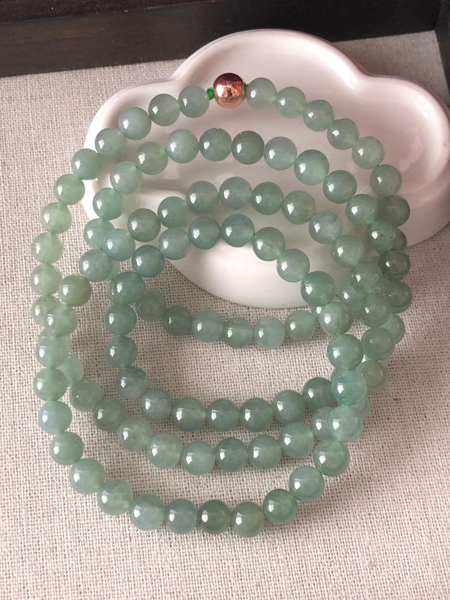 7 mm Grade A Icy Jadeite Jade Green Bead Bracelet Necklace 118pcs.