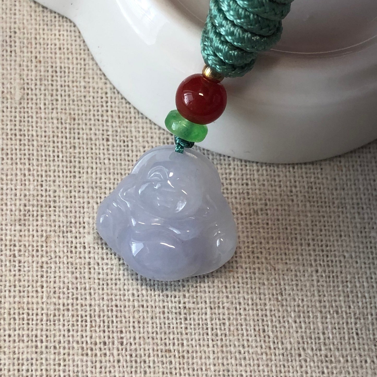 Reserved: 17.9 mm Icy Lavender Carved Tiny Buddha Jadeite Jade Pendant