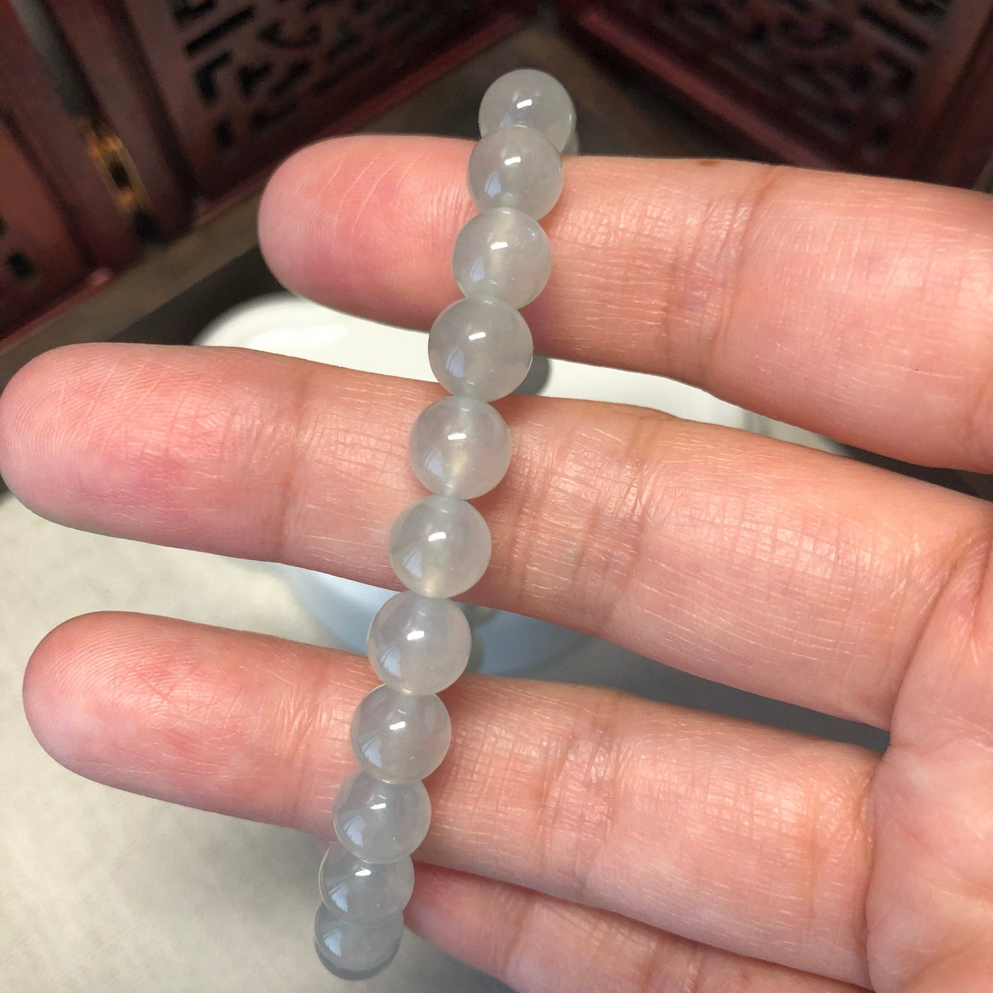 7 mm Certified Grade A Icy Glossy Jade Jadeite Bead Bracelet 28pcs