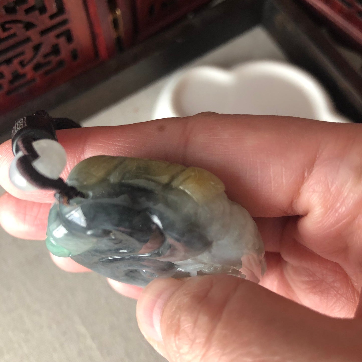 56mm Wuji Green Yellow Jadeite Jade Carved Buddha Duo Face Pendant RARE