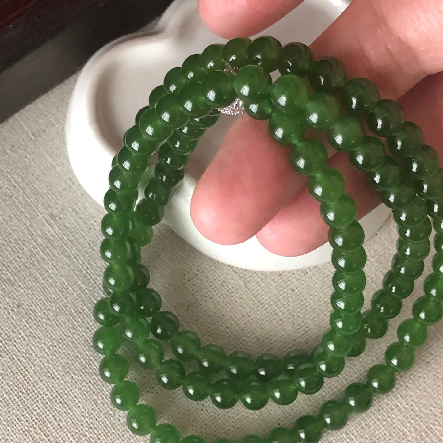6.1mm High Icy Yang Green Hetian Nephrite Jade Bead Necklace Bracelet 116 PCs.