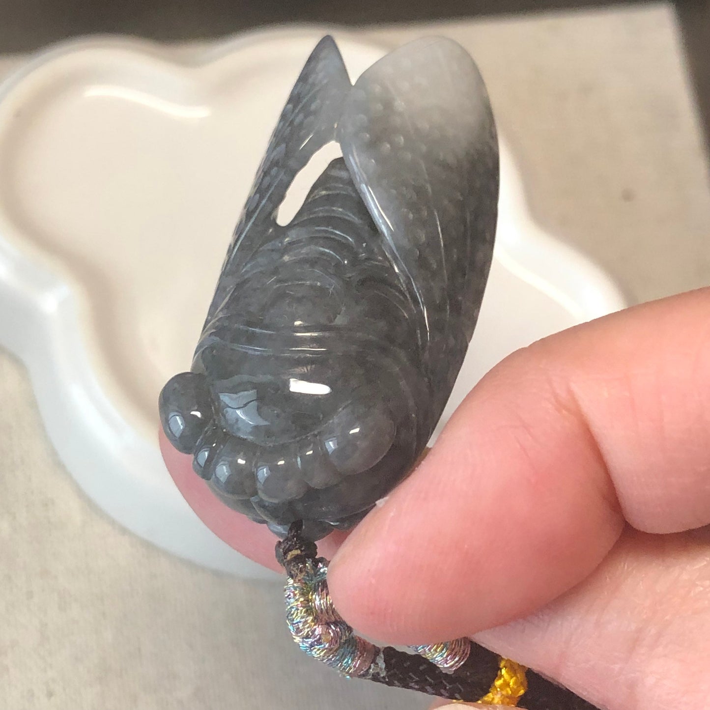 43mm Icy Wuji Jadeite Jade Carved Moth Pendant