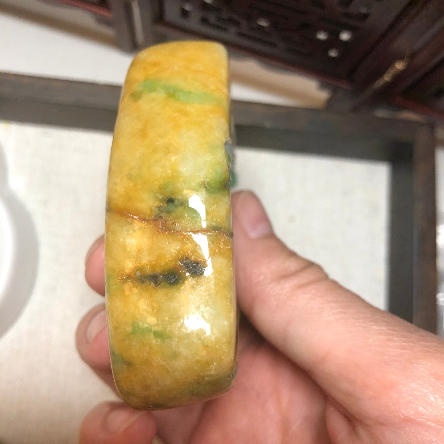62.8mm Jadeite Jade Yellow Green Carved Statue Display Scenery Landscape