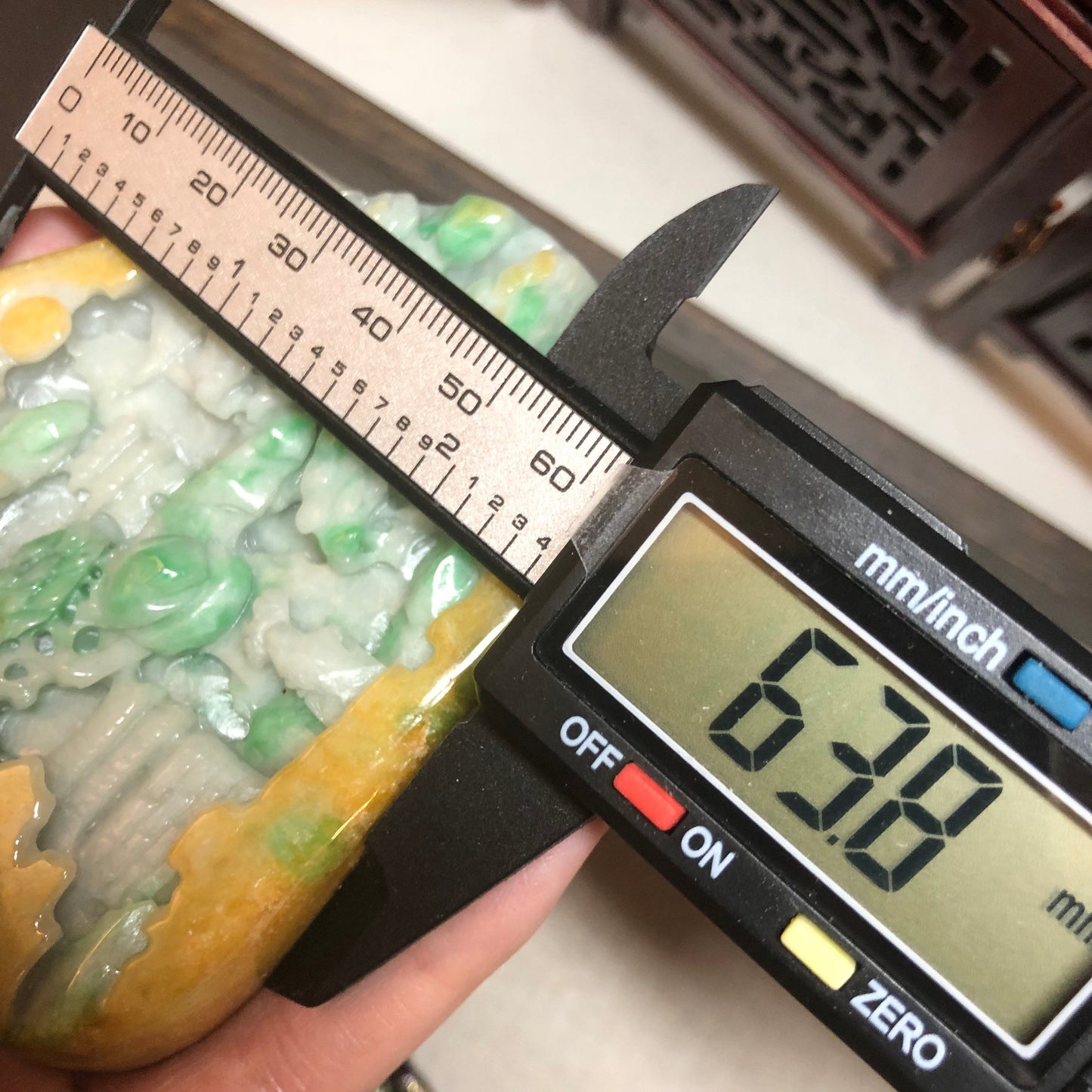 62.8mm Jadeite Jade Yellow Green Carved Statue Display Scenery Landscape