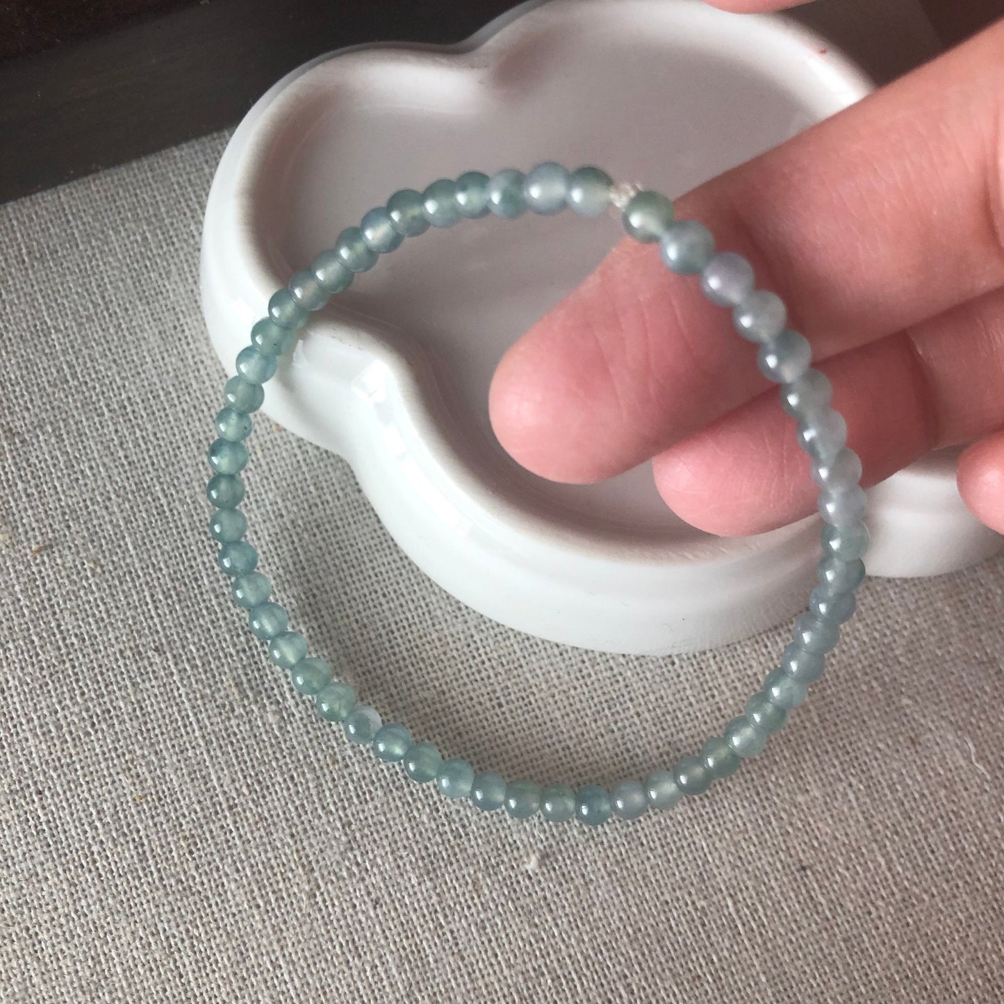 Reserved: 3.8 mm Grade A Icy Glutinous Sky Blue Jadeite Jade Round Bead Bracelet 53pcs. RARE