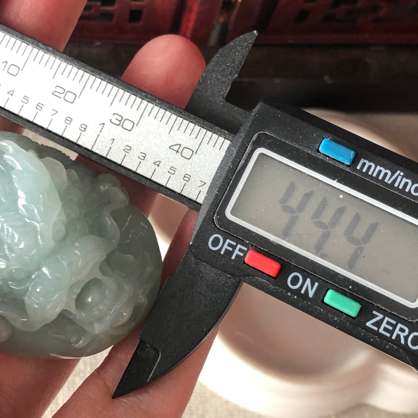 44.6 Icy Sky Blue Jadeite Jade Carved Ruyi Dragon Tail Pendant