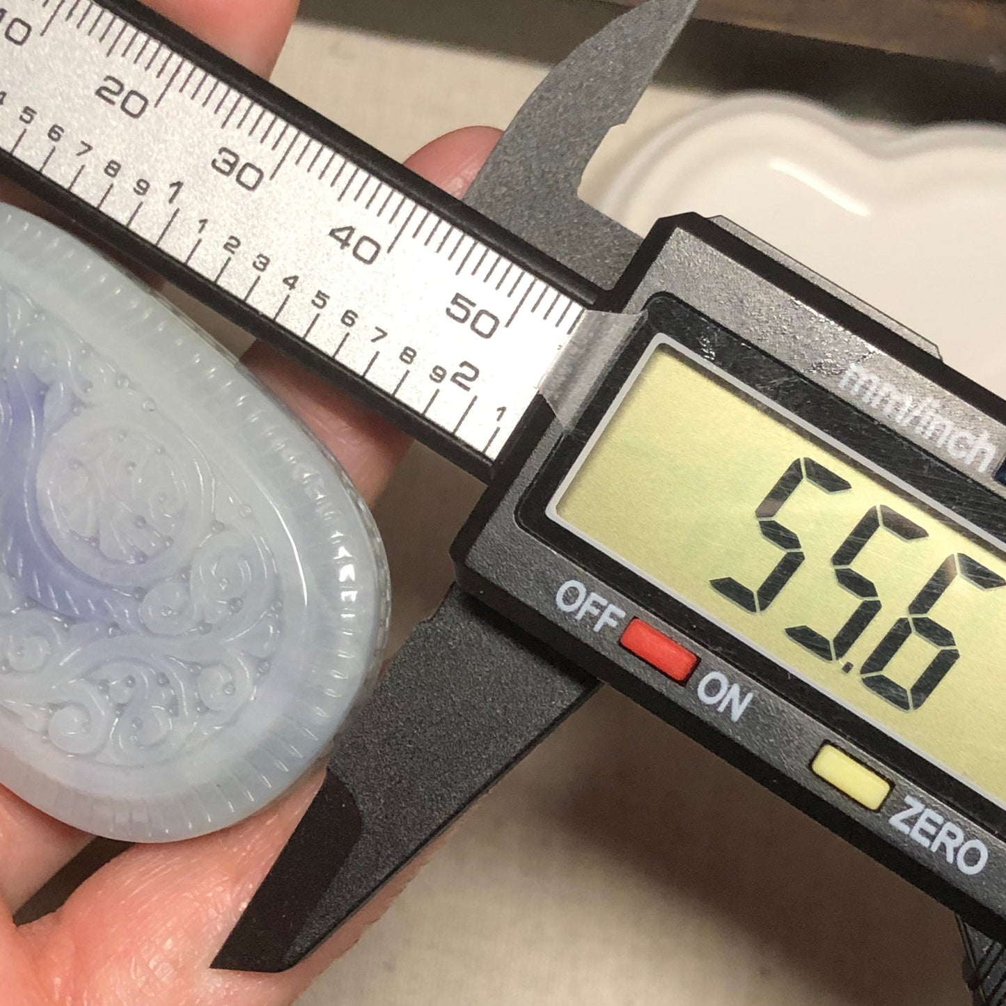 55.6 Lavender Blue Jadeite Jade Carved Ruyi Asian Pattern Pendant