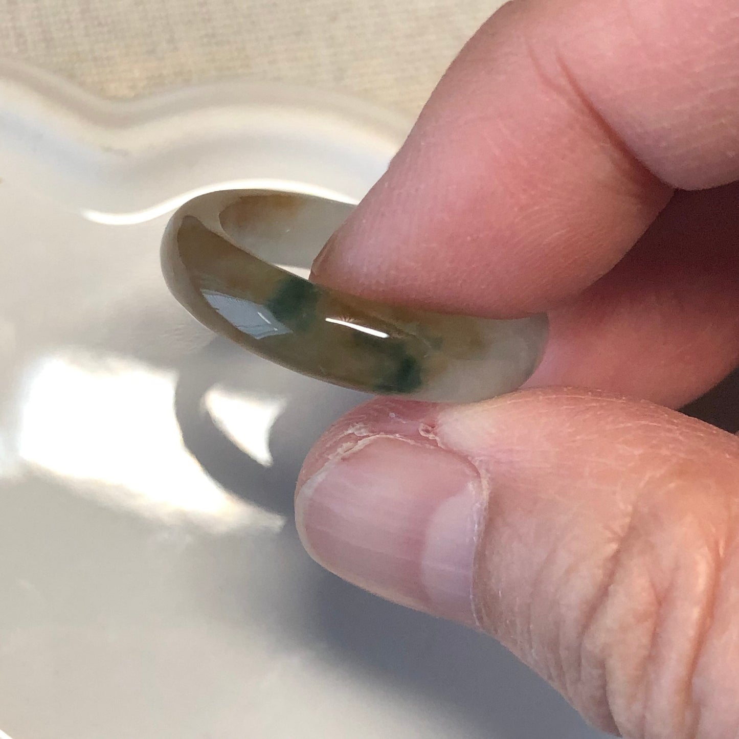 18.2mm Grade A Earthy Jadeite Jade Yellow Brown Green Gradient Ring Band Pendant