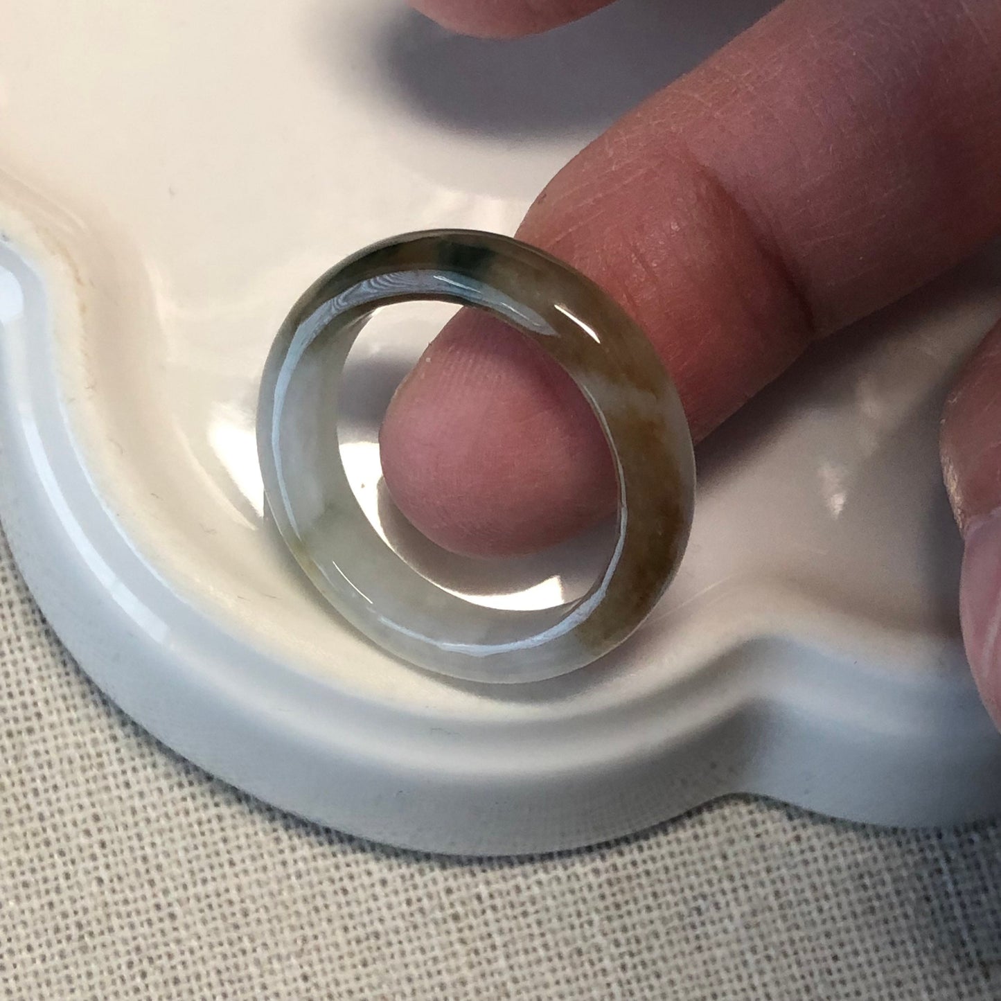 18.2mm Grade A Earthy Jadeite Jade Yellow Brown Green Gradient Ring Band Pendant