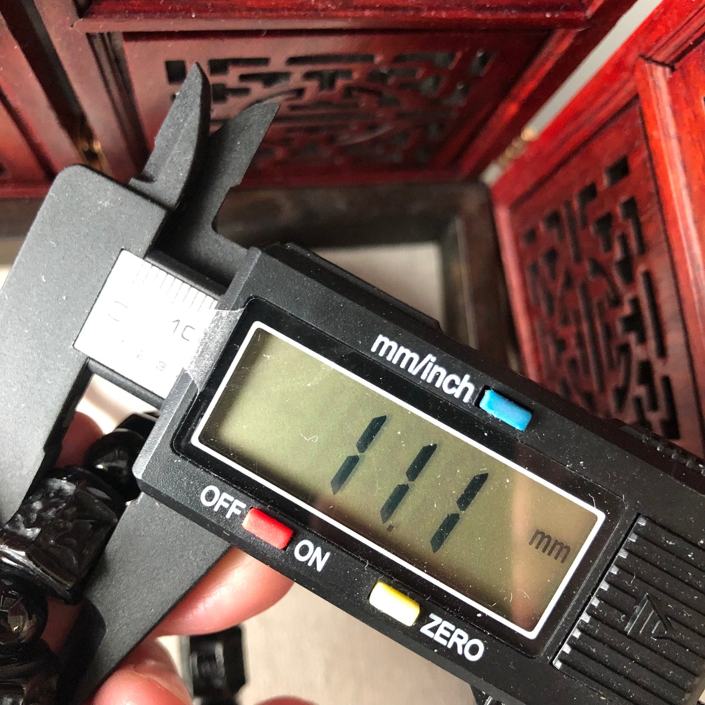 SALE: 11mm Black Omphacite Jadeite Jade Carved Six Word Blessing Bead Bracelet