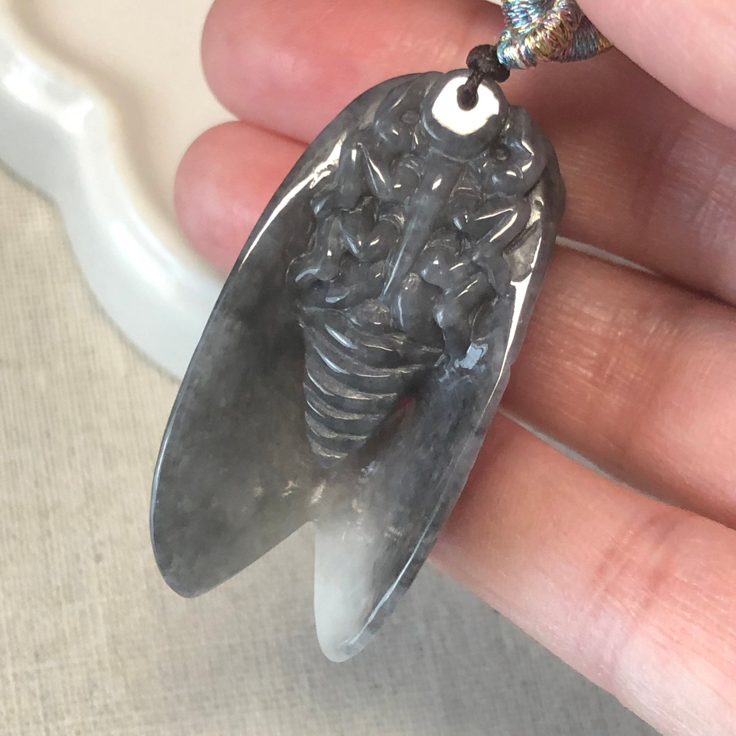 43mm Icy Wuji Jadeite Jade Carved Moth Pendant