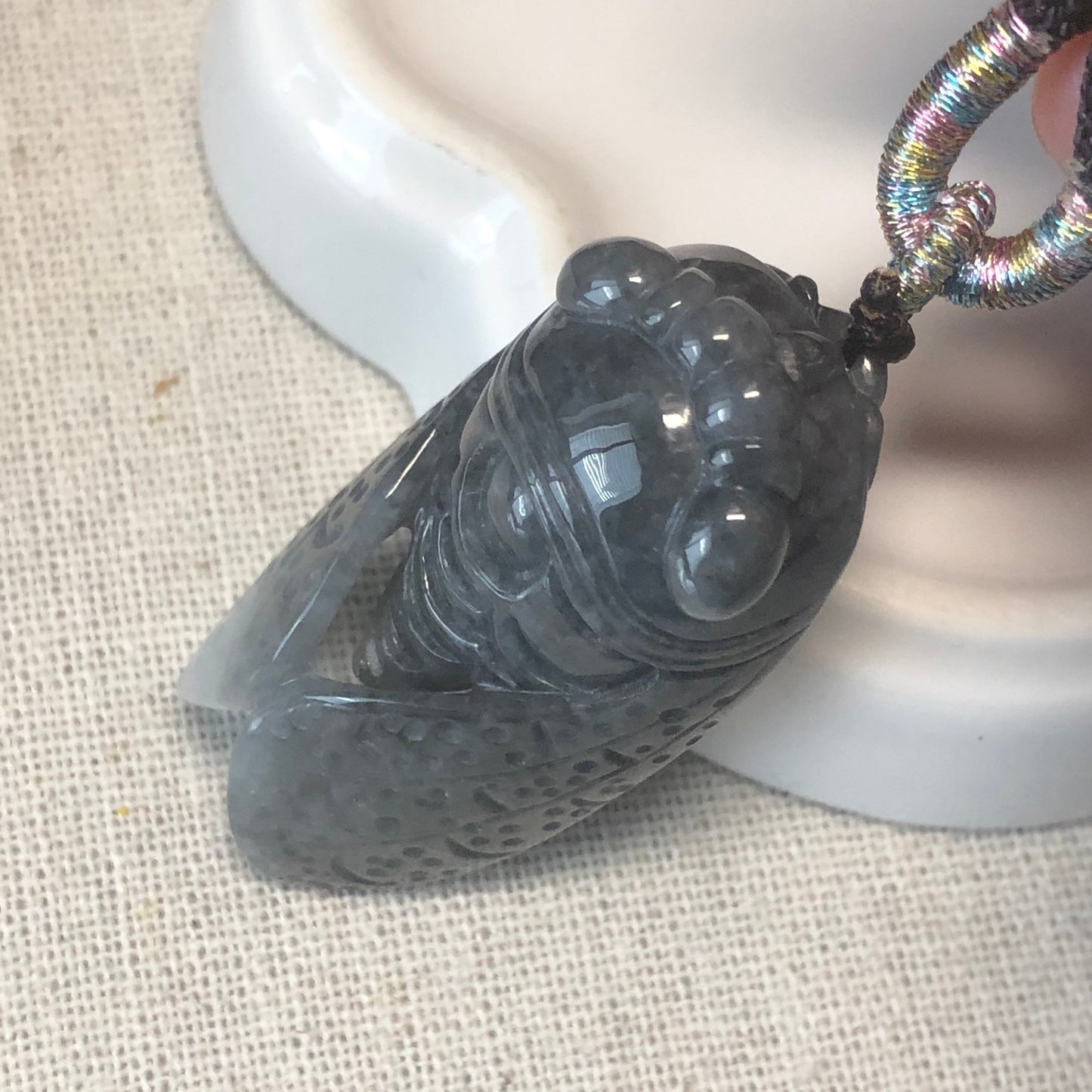 43mm Icy Wuji Jadeite Jade Carved Moth Pendant