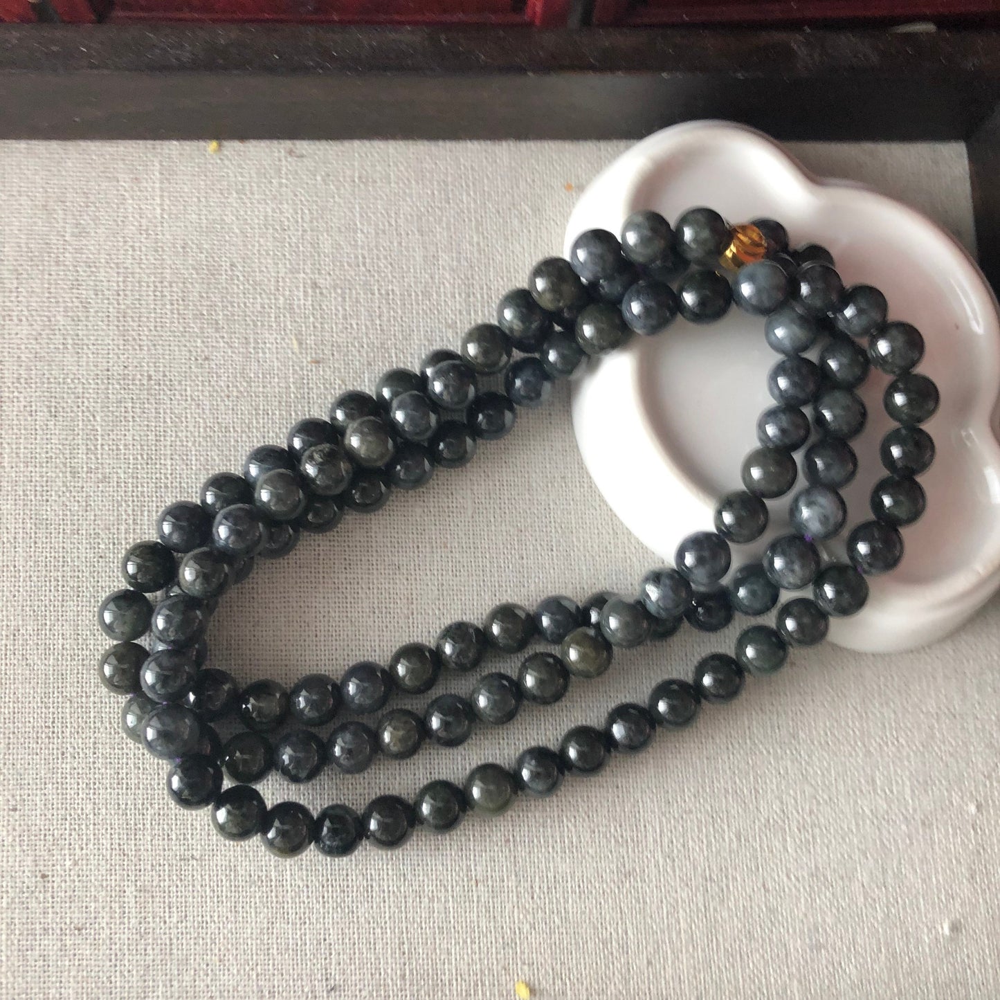 7.8-8mm Jade Jadeite Icy Wuji Grey Round Bead Necklace Bracelet 108pcs.