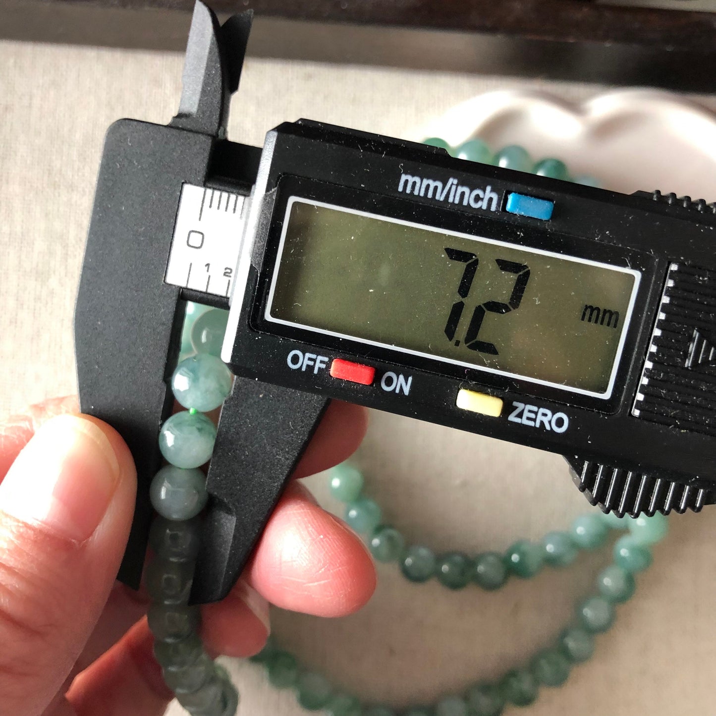 6.5mm Icy Green Floating Flowers Jadeite Jade Bead Bracelet Necklace 108 beads