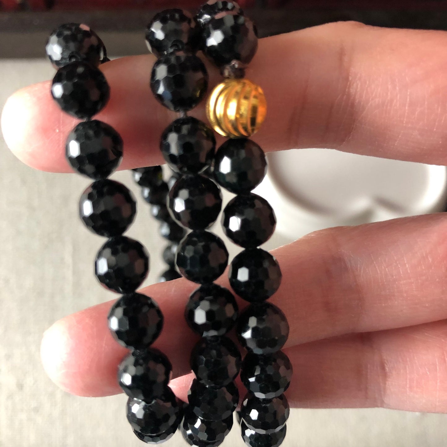 7.4mm Jade Jadeite Omphacite Black Diamond Cut Bead Necklace Bracelet 108pcs.