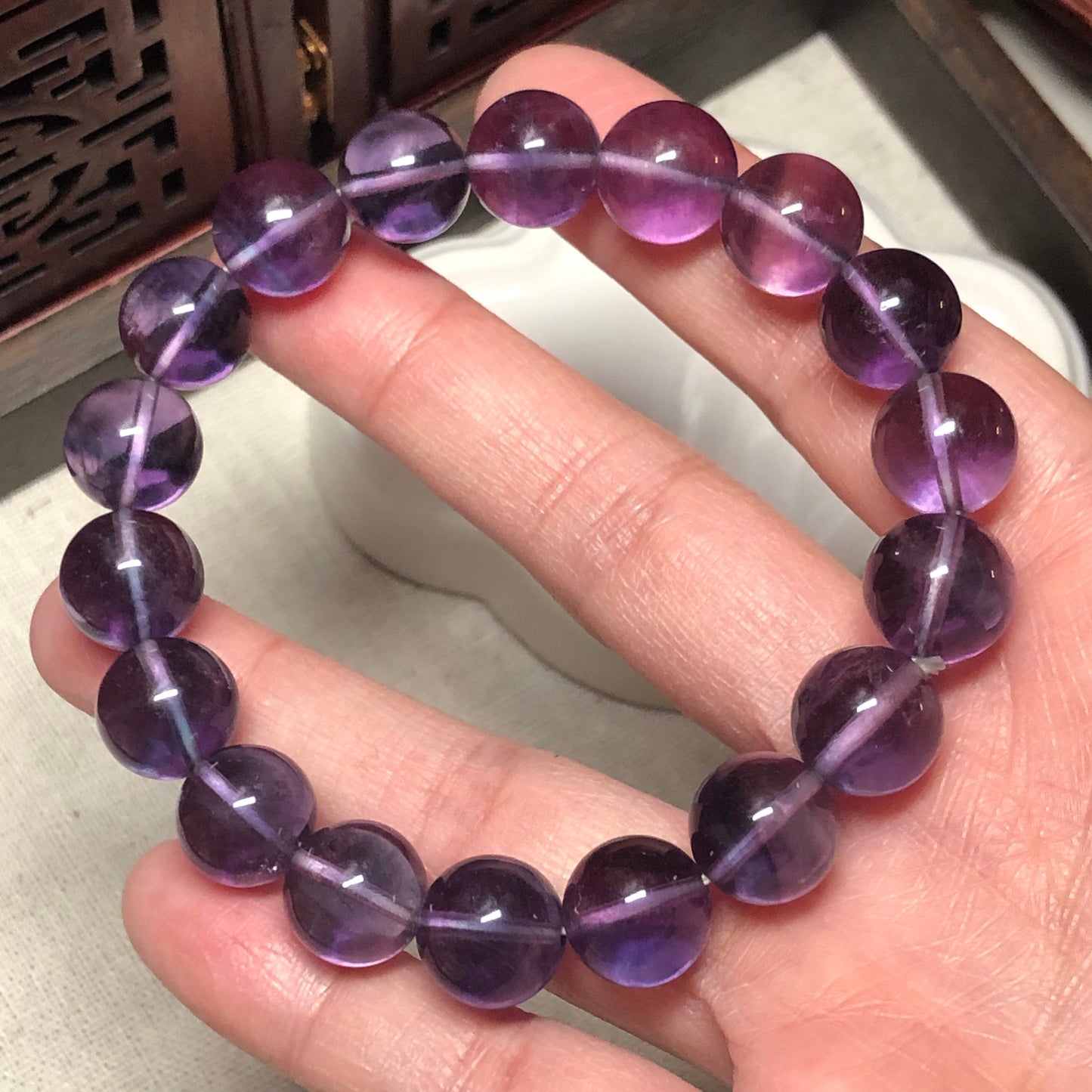 11.6mm Lavender Amethyst Crystal Health Wealth Happiness Round Bead Bracelet 18pcs.