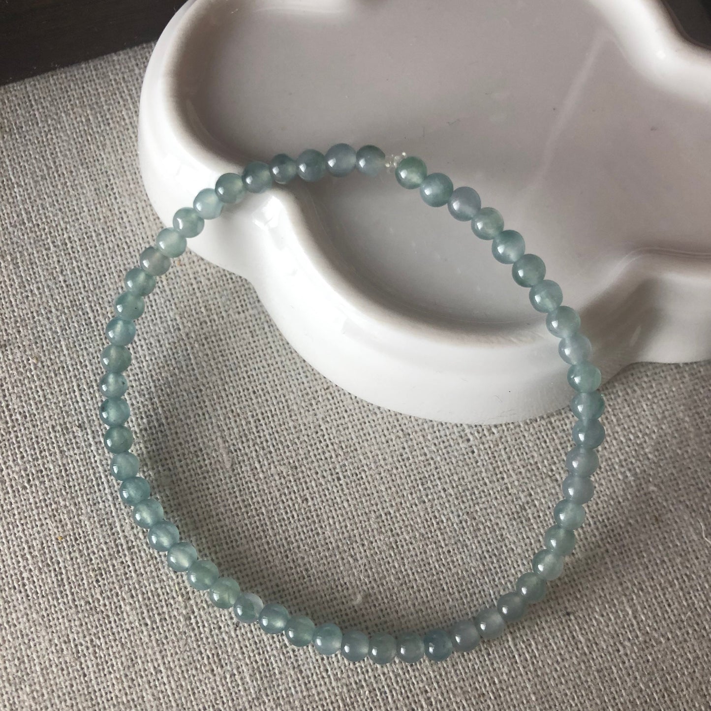 Reserved: 3.8 mm Grade A Icy Glutinous Sky Blue Jadeite Jade Round Bead Bracelet 53pcs. RARE