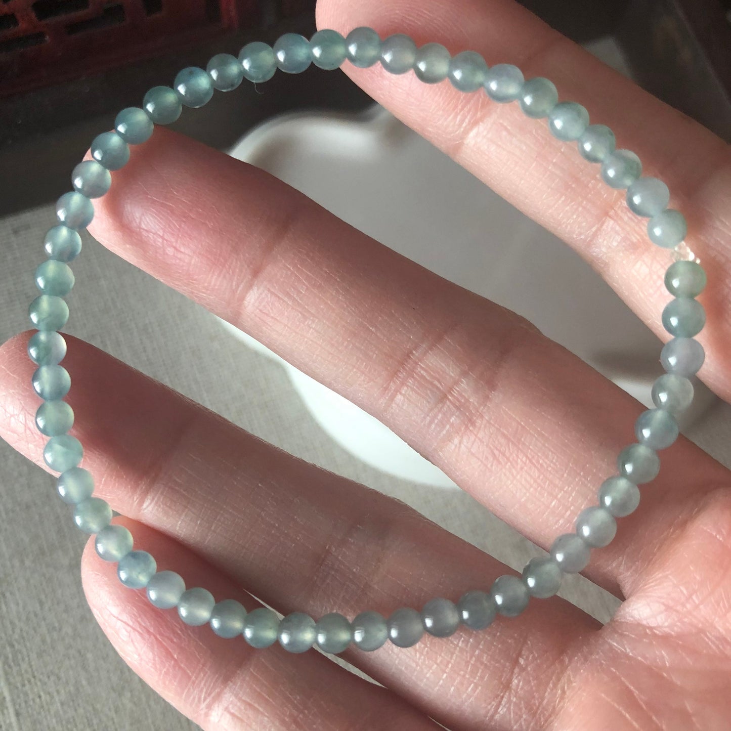 Reserved: 3.8 mm Grade A Icy Glutinous Sky Blue Jadeite Jade Round Bead Bracelet 53pcs. RARE