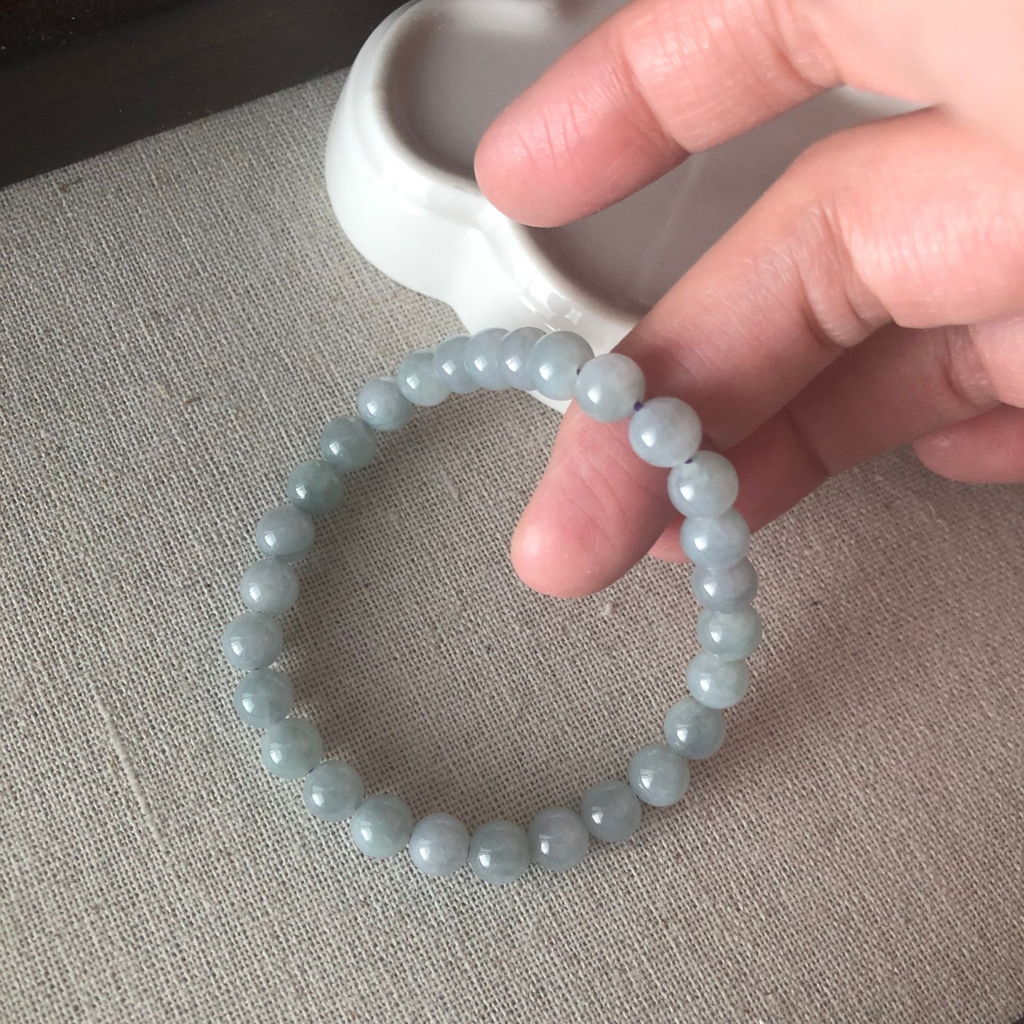 SALE: 6.5 mm Icy Glutinous Sky Blue Jadeite Jade Round Bead Bracelet