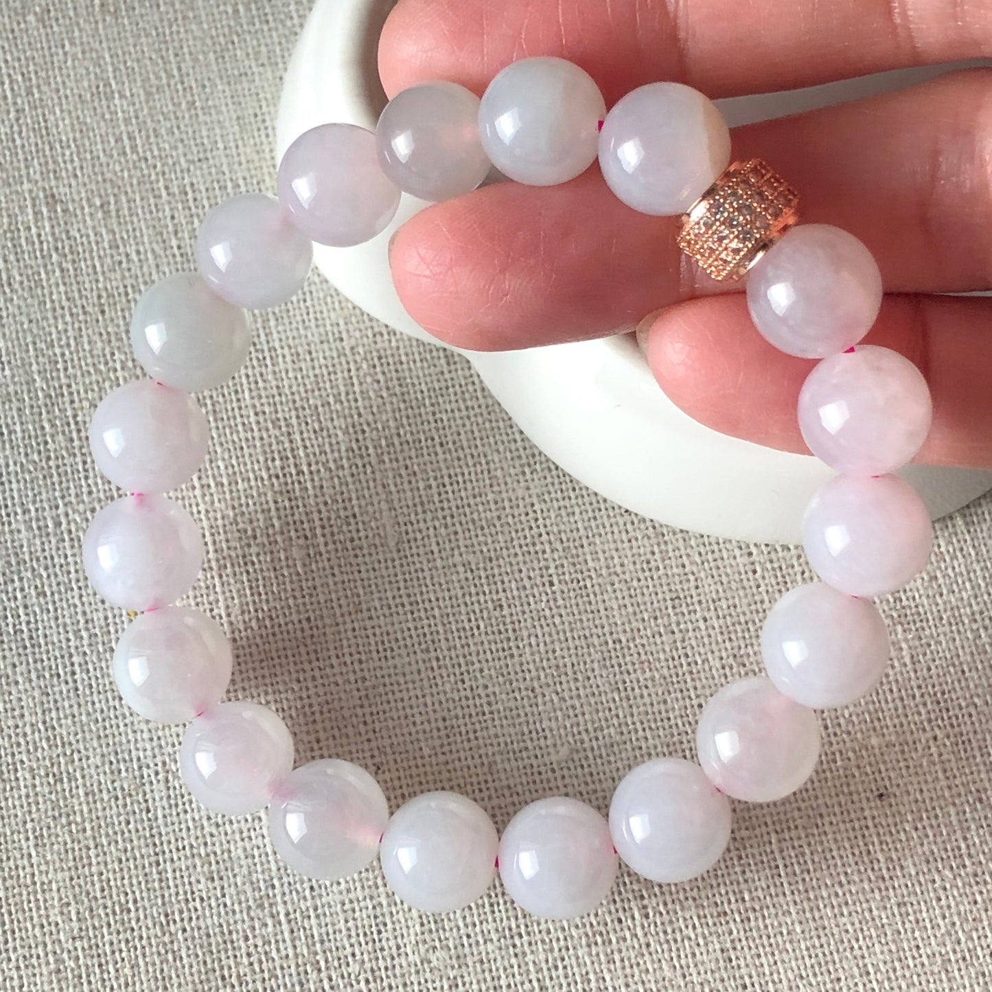 Reserved: 9.8 mm Grade A Icy Light Pink Jadeite Jade Bead Bracelet 19 pcs.