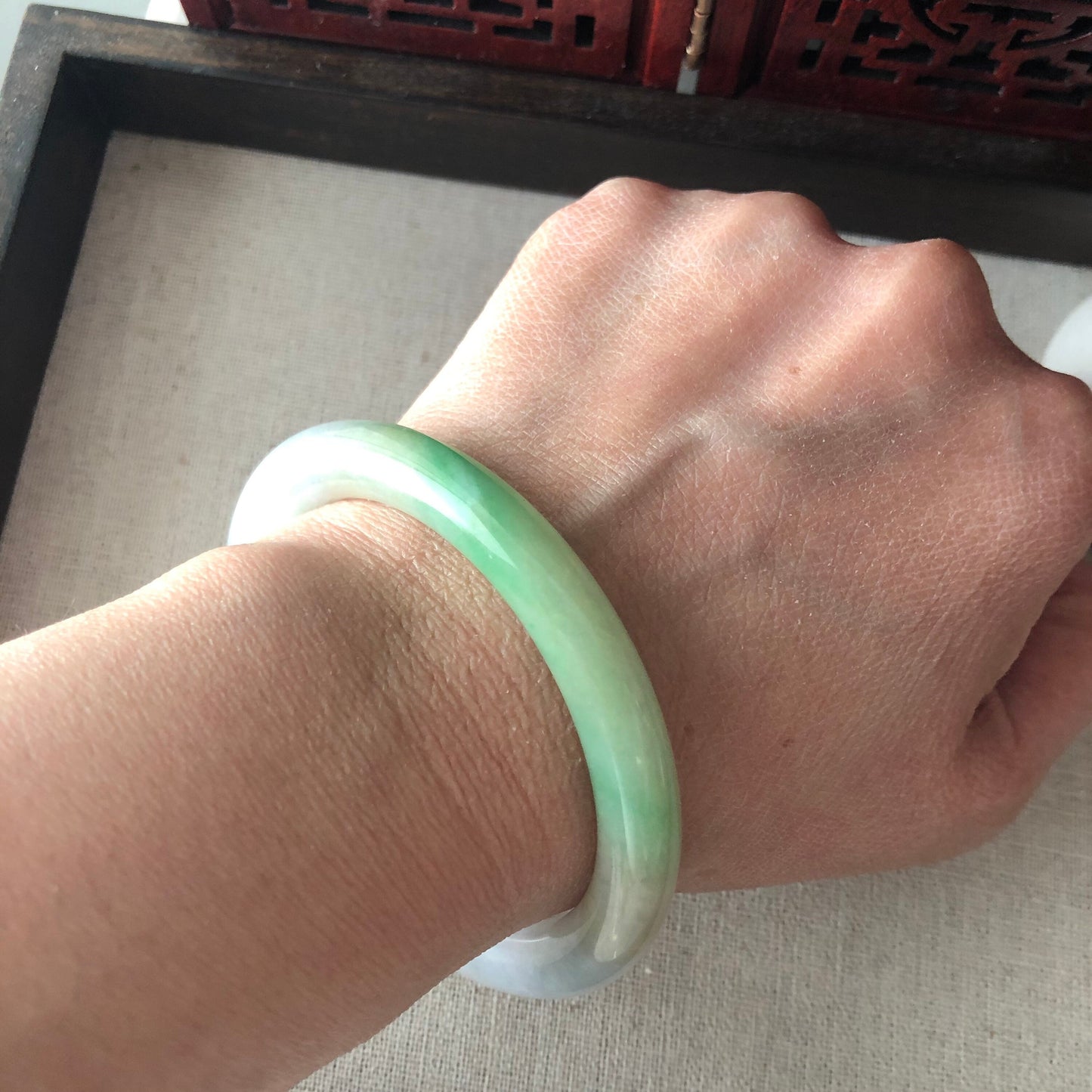 P2 56-57mm Grade A Icy Green Yellow Lavender Glutinous Round Shaped Jadeite Jade Bangle RARE Payment 1