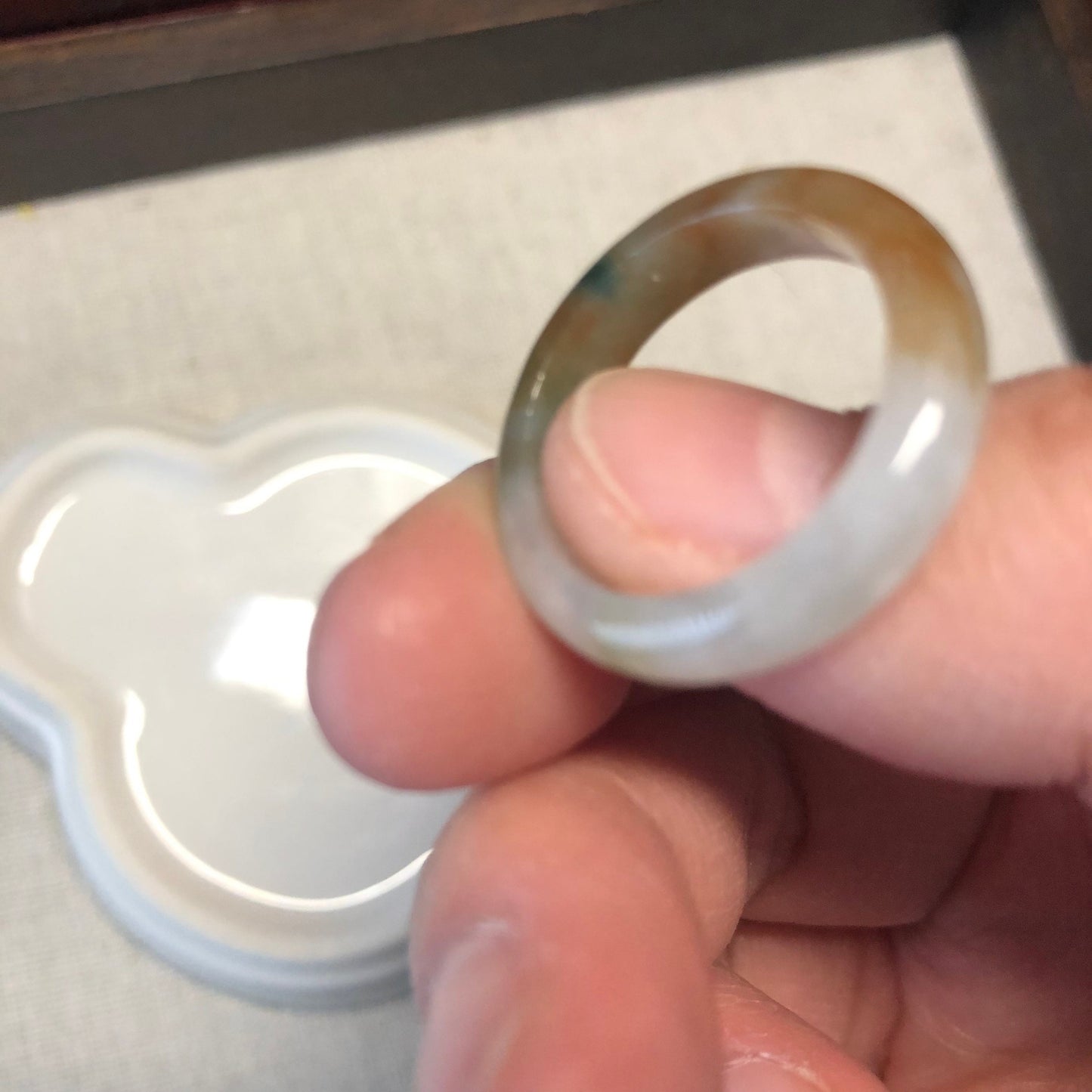 18.2mm Grade A Earthy Jadeite Jade Yellow Brown Green Gradient Ring Band Pendant