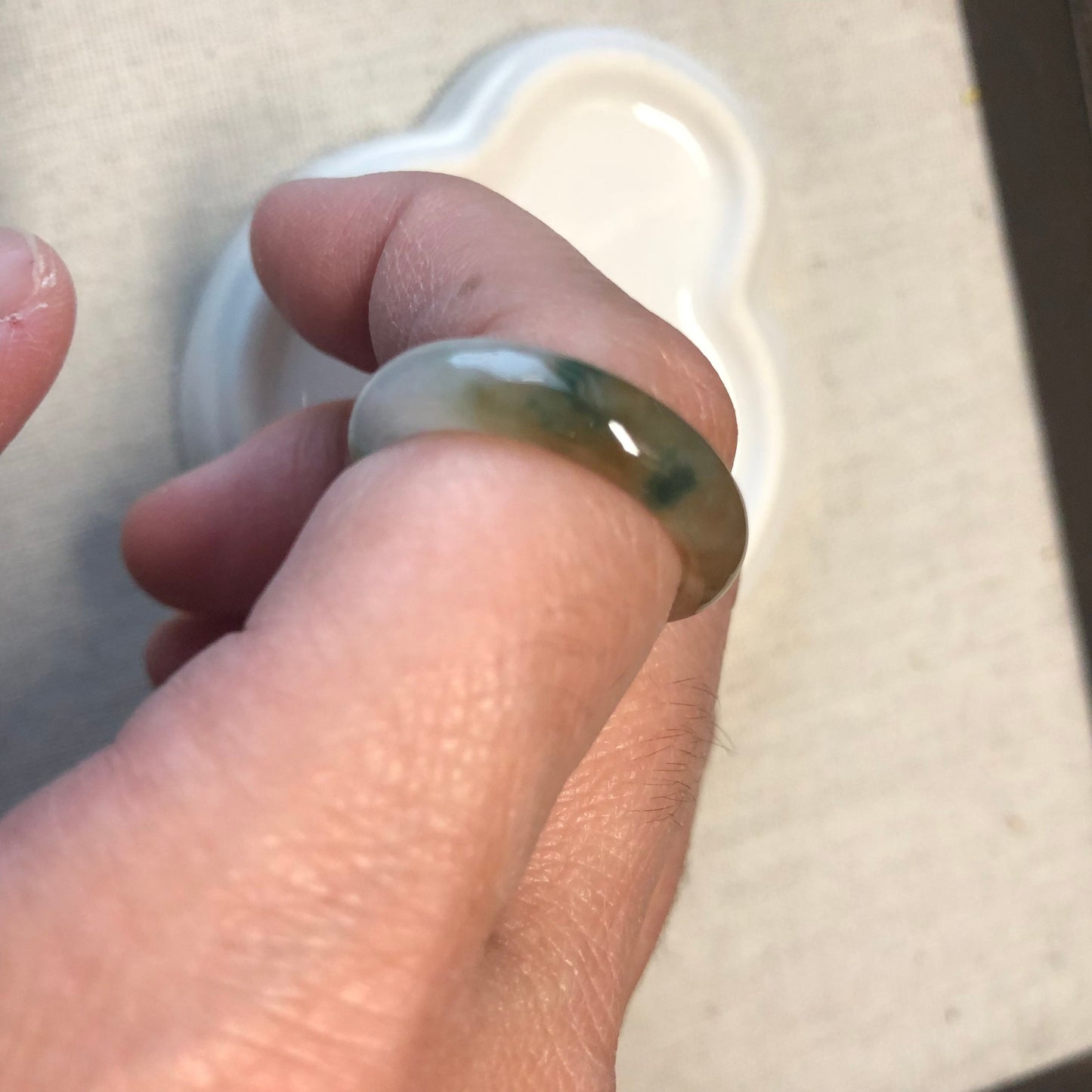 18.2mm Grade A Earthy Jadeite Jade Yellow Brown Green Gradient Ring Band Pendant